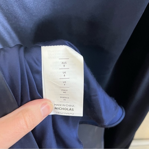 NICHOLAS Eartha Draped Dark Ink Navy Satin Gown - Picture 9 of 11